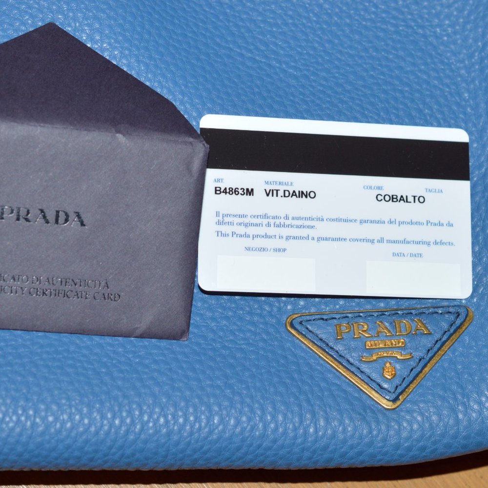 Prada Vitello Daino Cobalto Blue Leather Tote Shoulder Bag B4863M $1640 w Cards - Picture 10 of 15